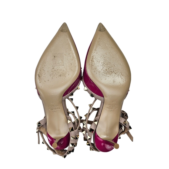 VALENTINO GARAVANI Rockstud 65 Caged Dark Pink Patent Leather Pumps - Picture 8 of 11